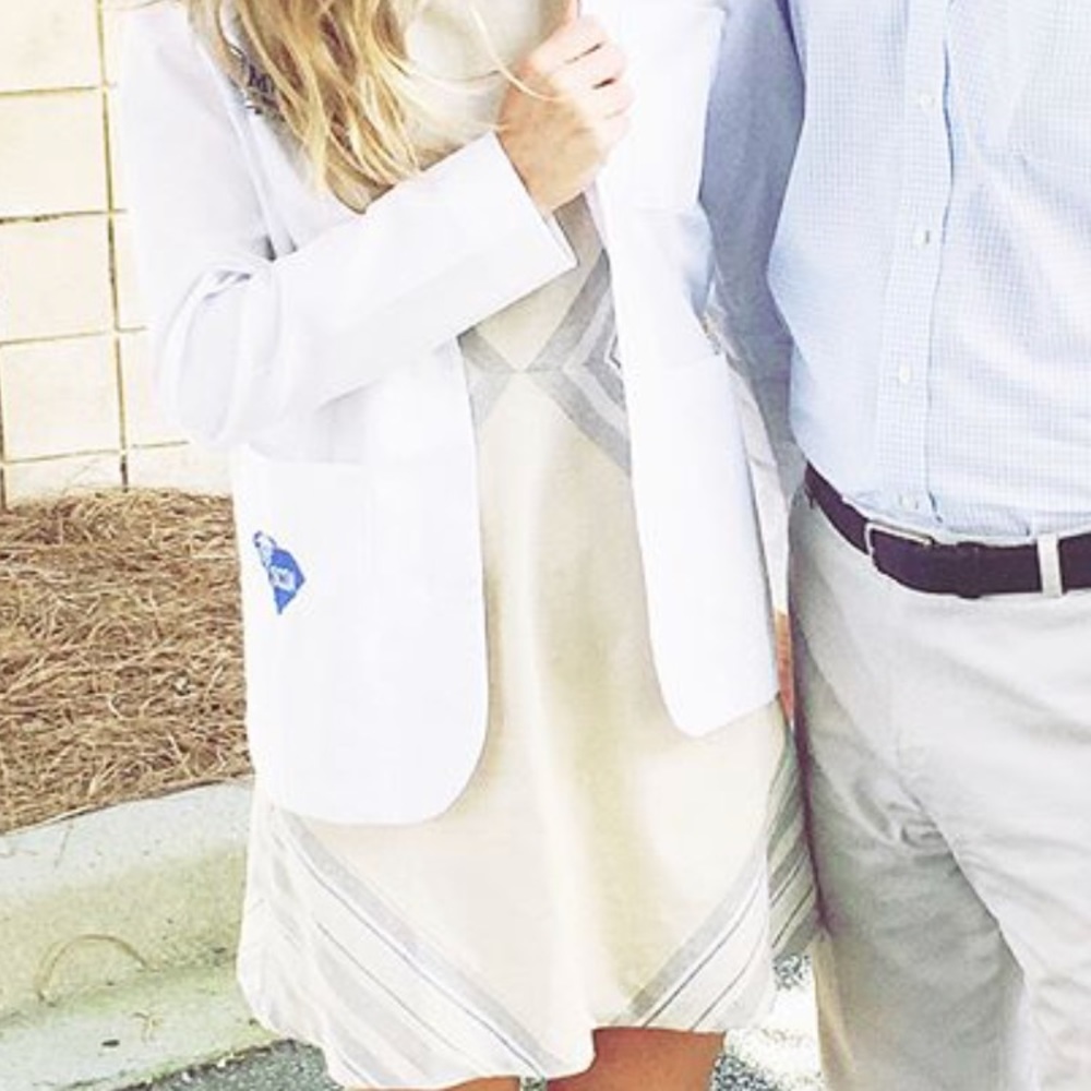 Esley cream and blue linen dress
